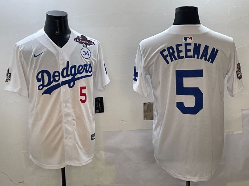 Men Los Angeles Dodgers #5 Freeman White Blue Fashion Game 2025 Nike MLB Jersey style 3262